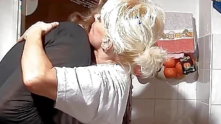 blowjob German Mature Step Mom seduce her Step Son to Fuck in the kitchen hardcore